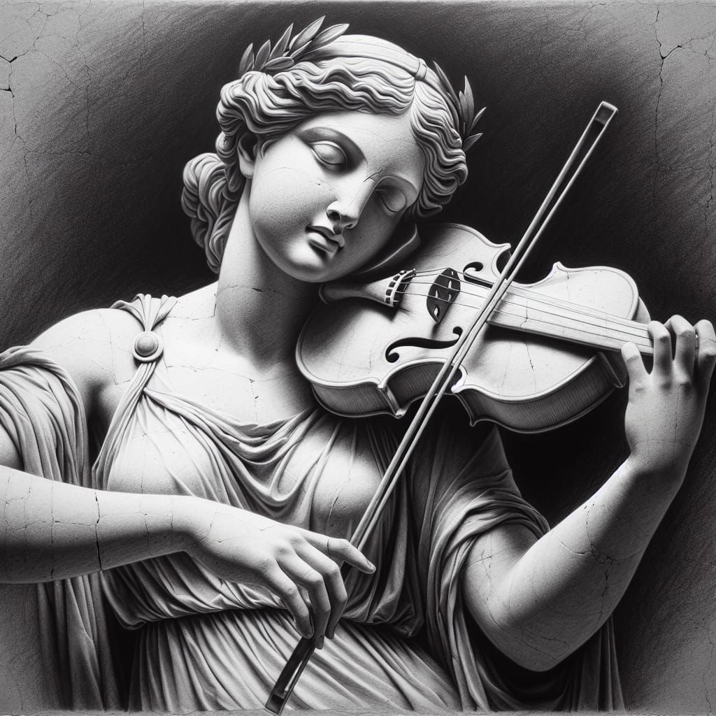 Charcoal Drawing of Greek Statue Playing Violin