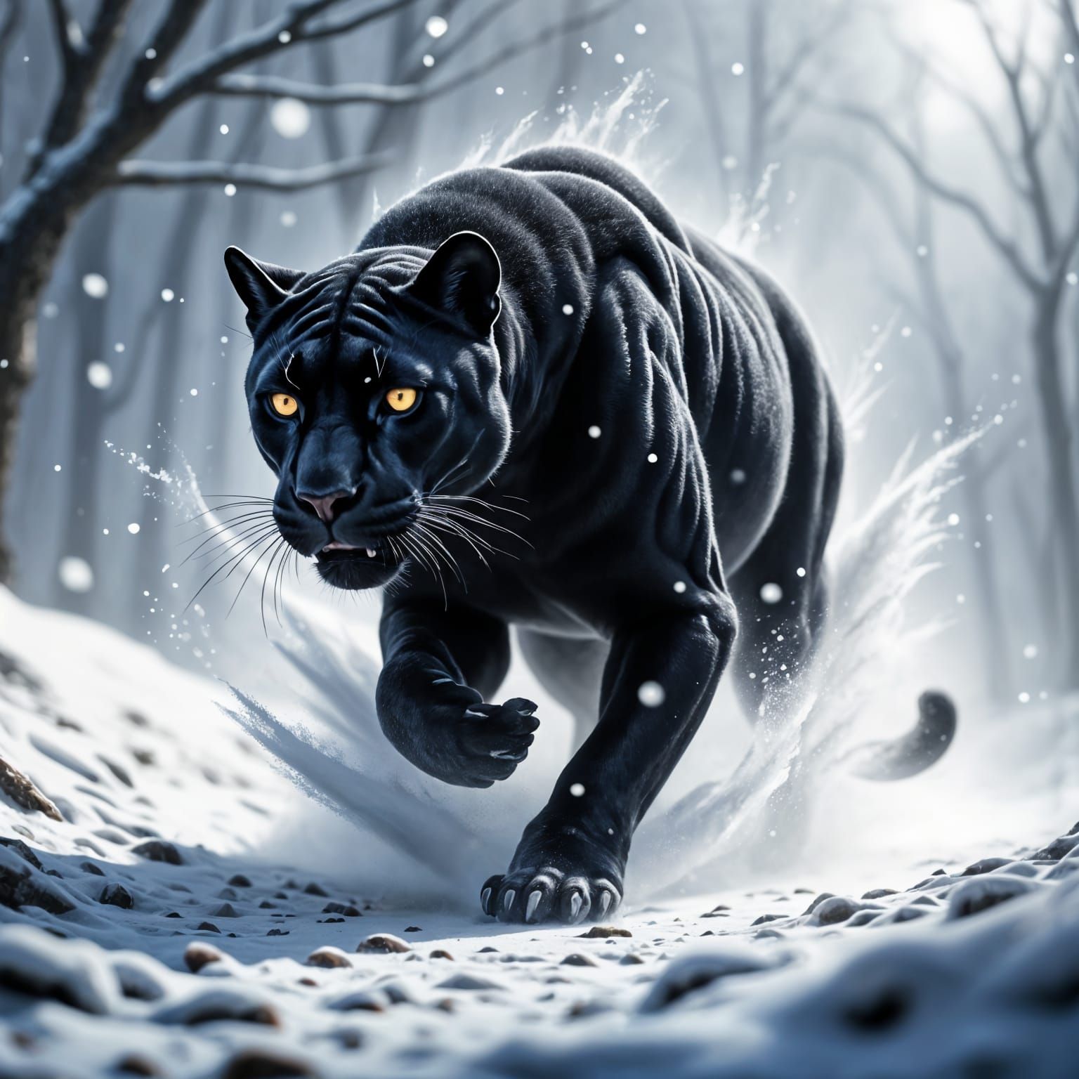 Hyperrealistic Black Panther in a Blizzard