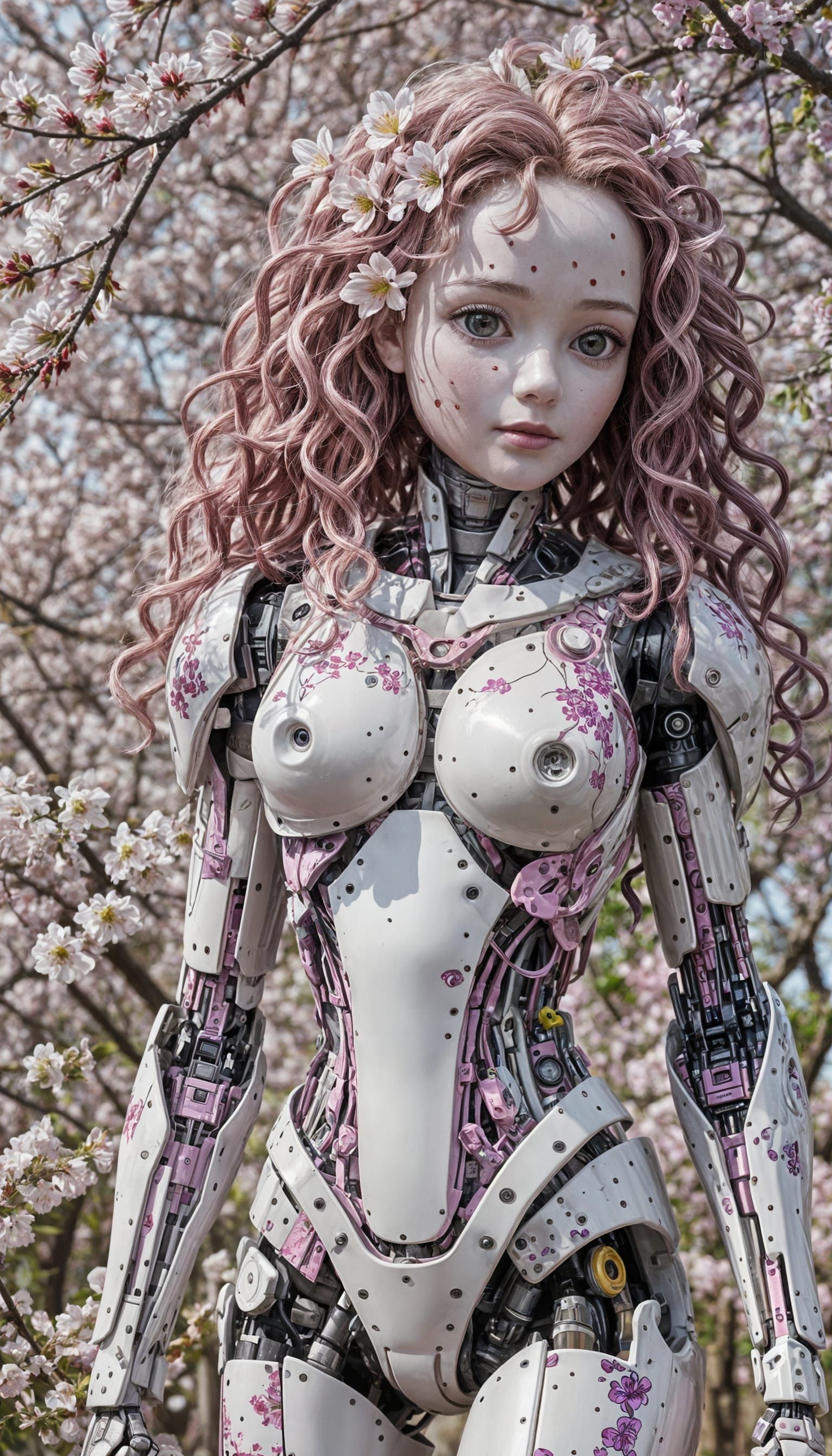 Android Comforts Girl with Flowers in Ruined City