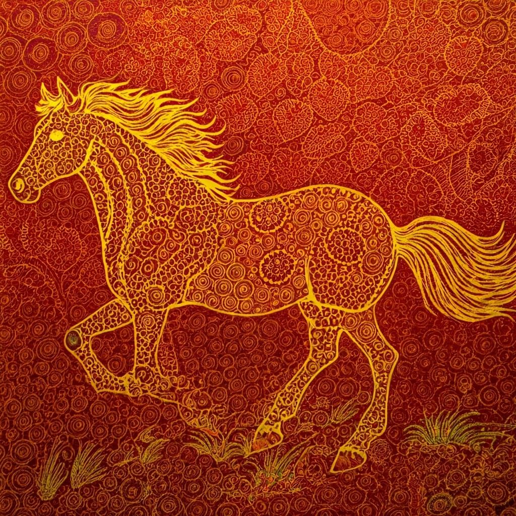 A horse running in a field.