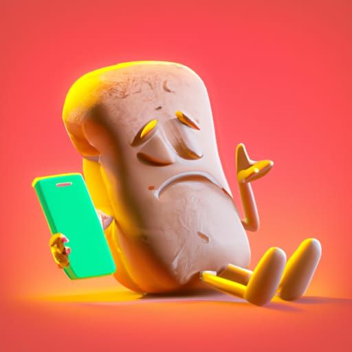 A sentient loaf of bread using a cell phone