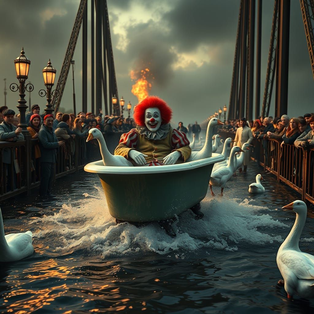 Clown in Bathtub Pulled by Geese Causes Disaster