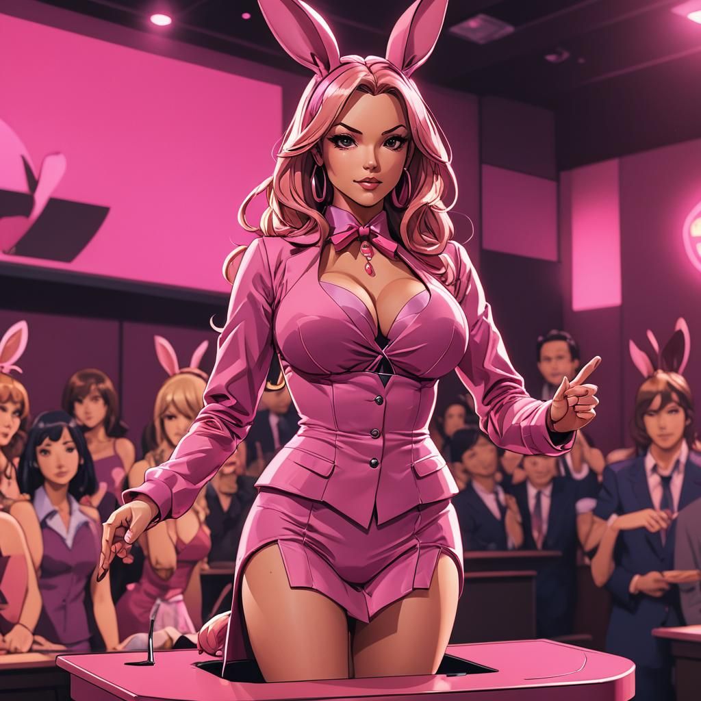 Anime Playboy Bunny Hostess at Podium in Manga Style