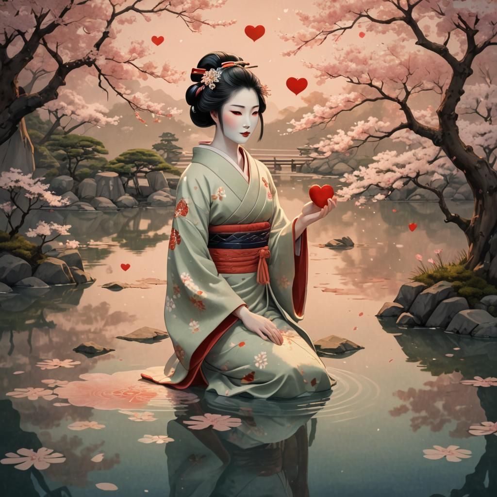 Amorously woman in zen garden