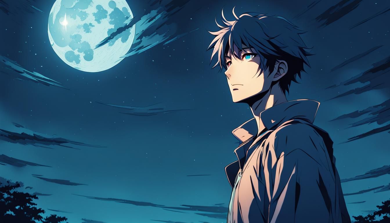 Romantic Anime Portrait of Man Under Moonlight