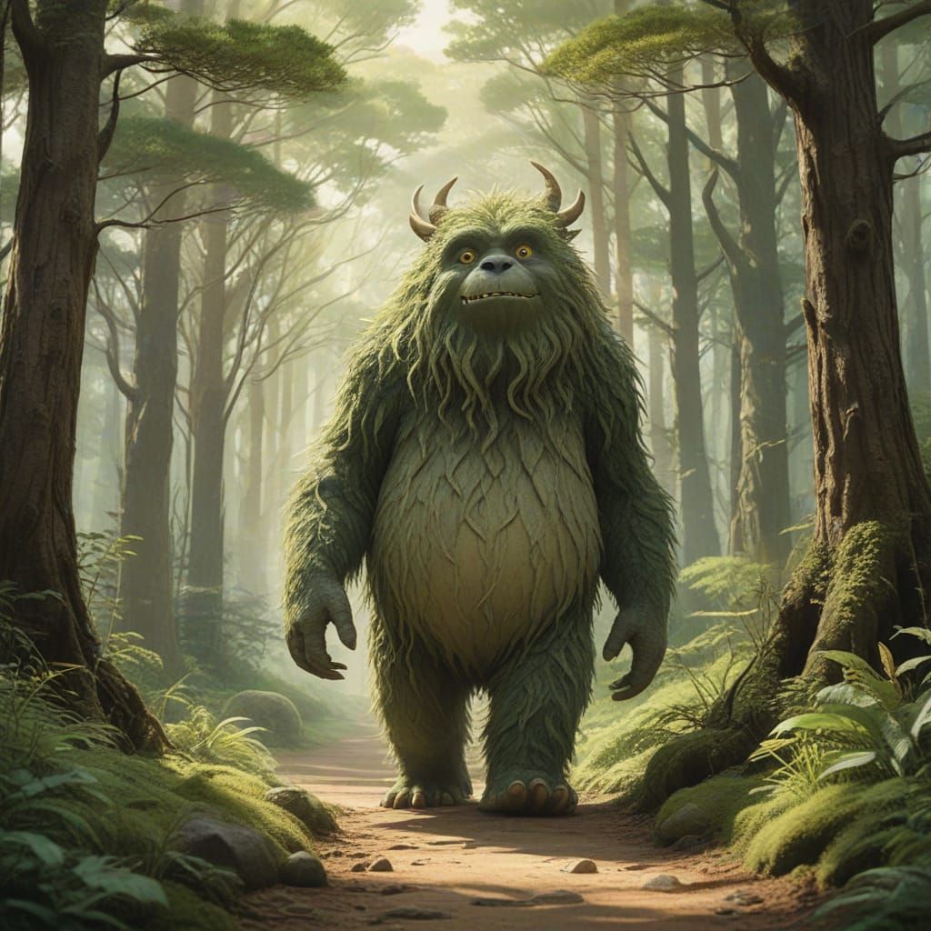 Whimsical Miyazaki-Inspired Forest Monster in Soft Light