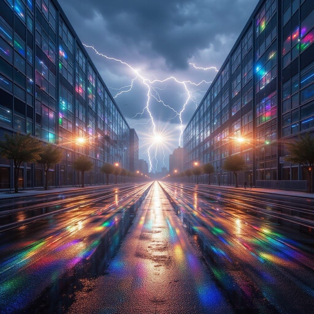 Holographic Sunlight Refracts After Storm: Hyperrealistic Im...