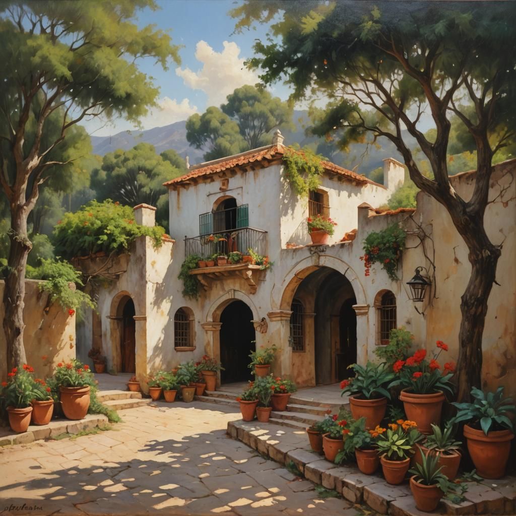 Mexican Hacienda: Oil Painting Inspired by Gurney