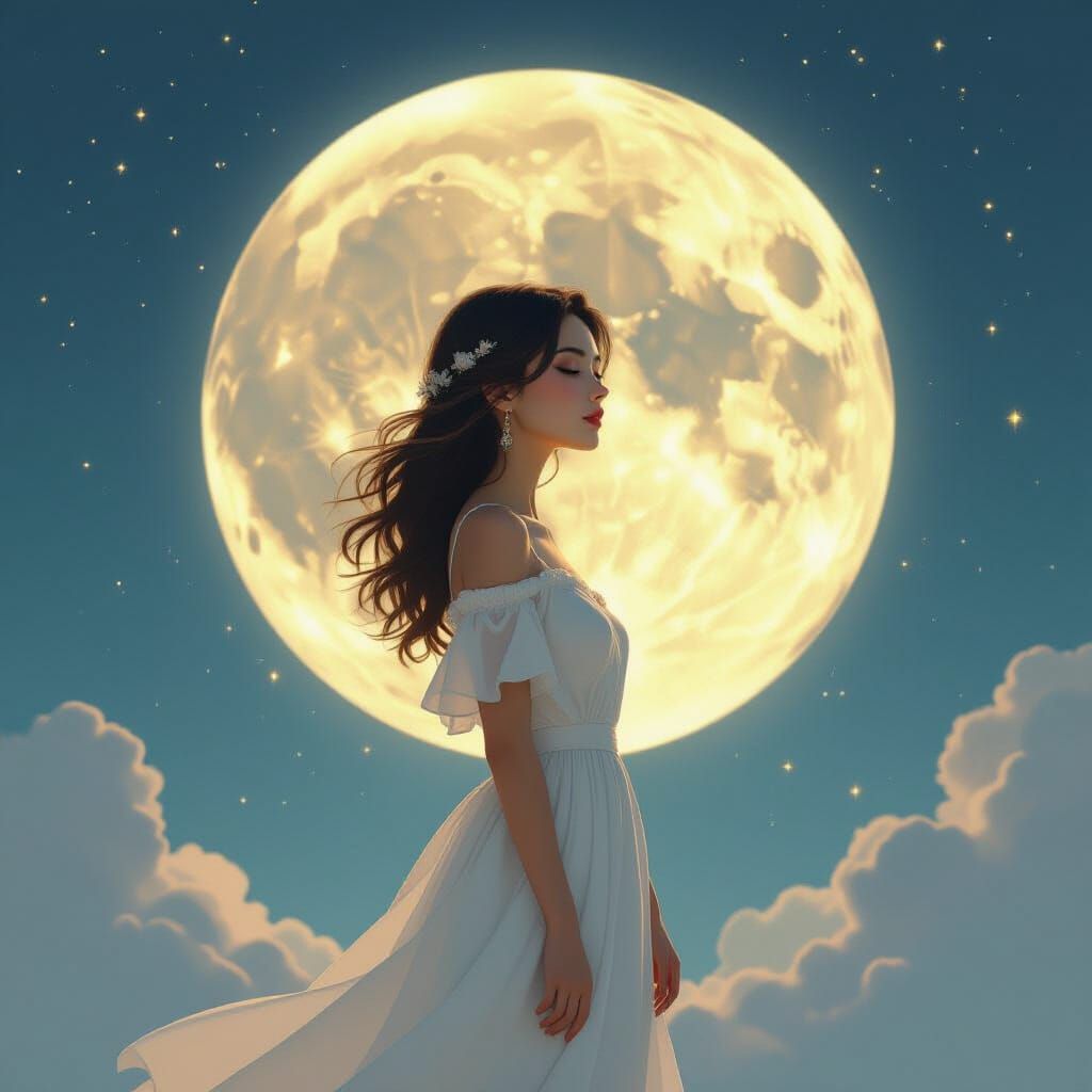 Lunar Woman in Dreamy Ethereal Moonlight