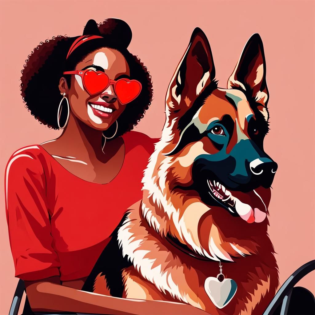 Joyful Woman and Dog in Cel Shading Style