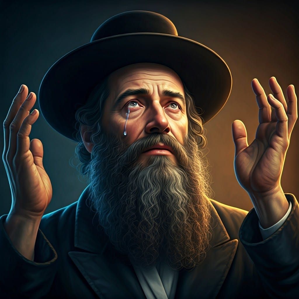 Devout Hasidic Jew in Fervent Supplication, Golden Backgroun...