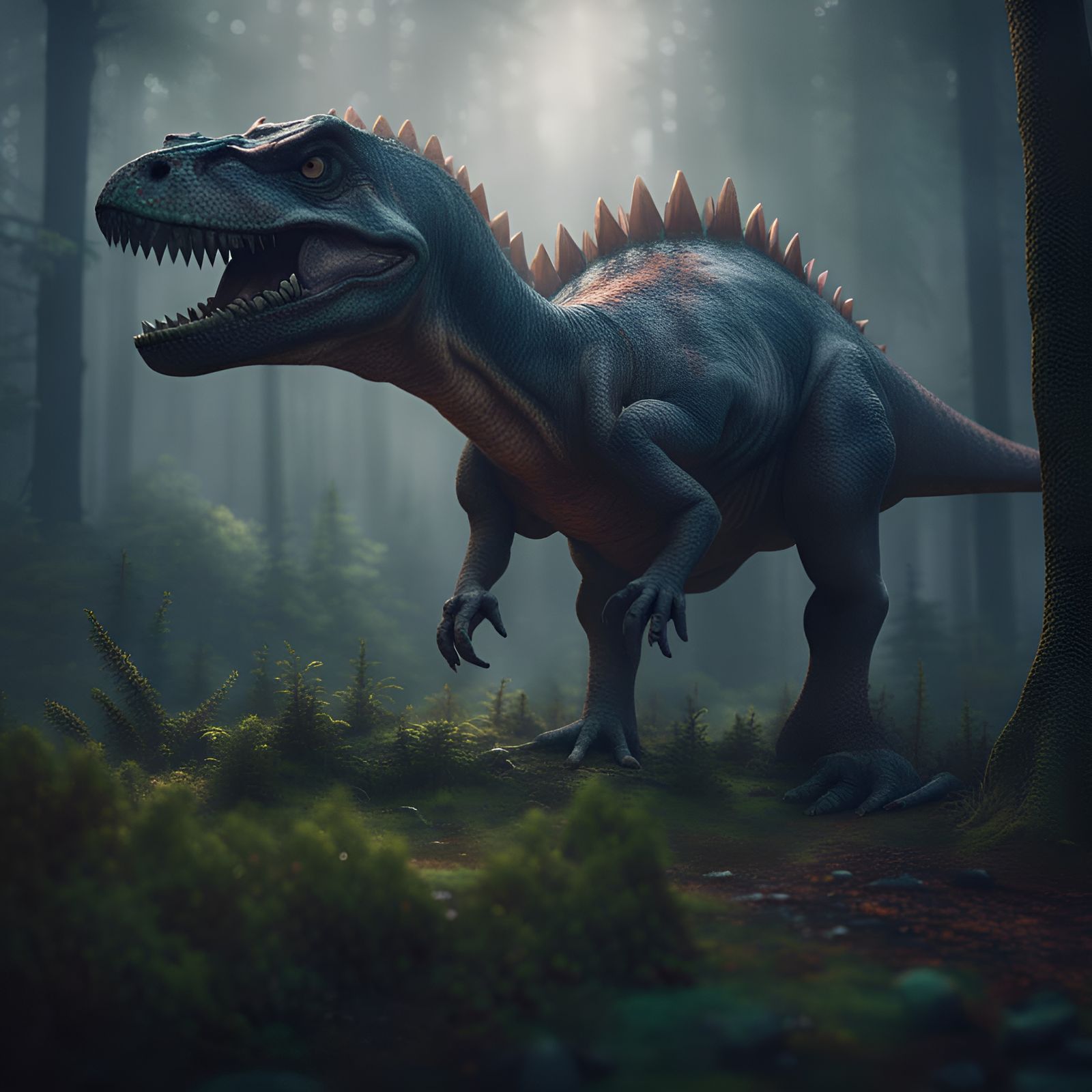 Dinosaur in Nordic Forest: Photorealistic Matte Painting