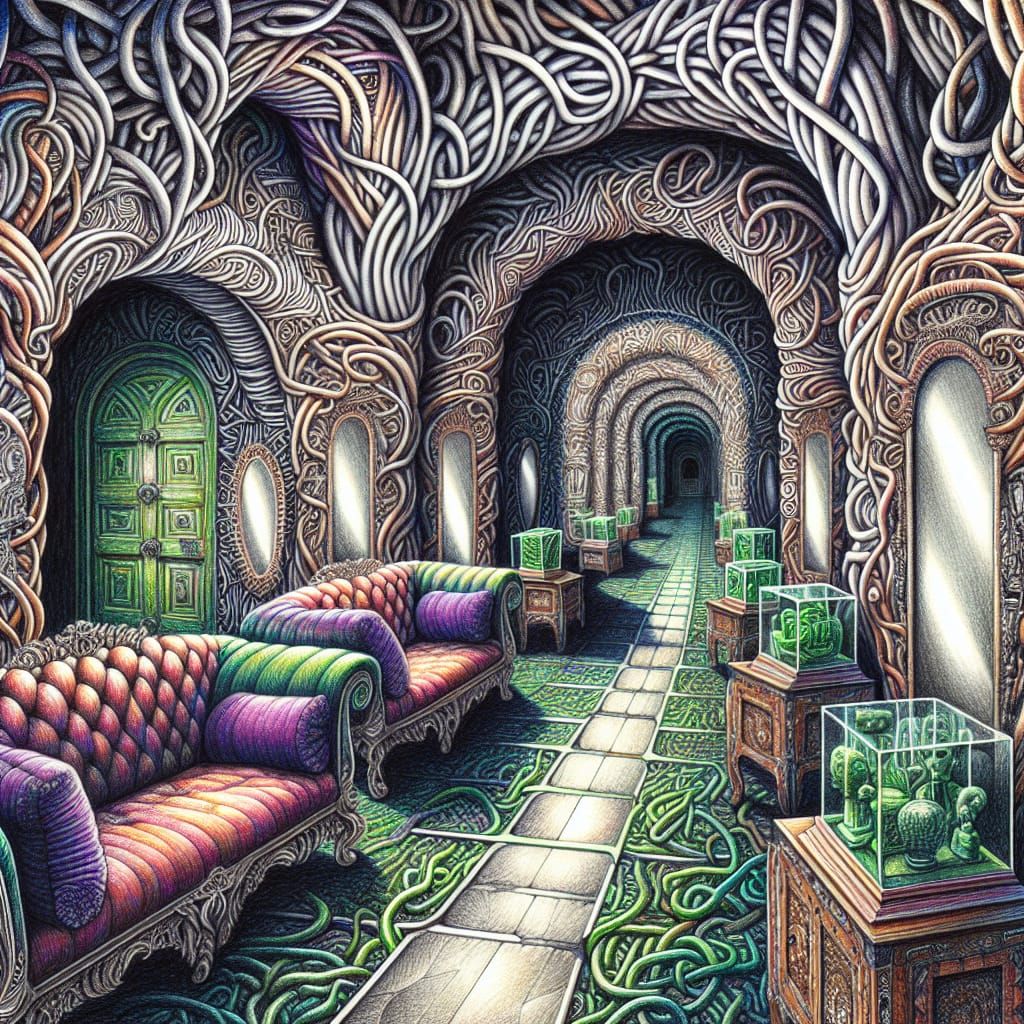 Mysterious Plant Labyrinth with Antique Furnishings