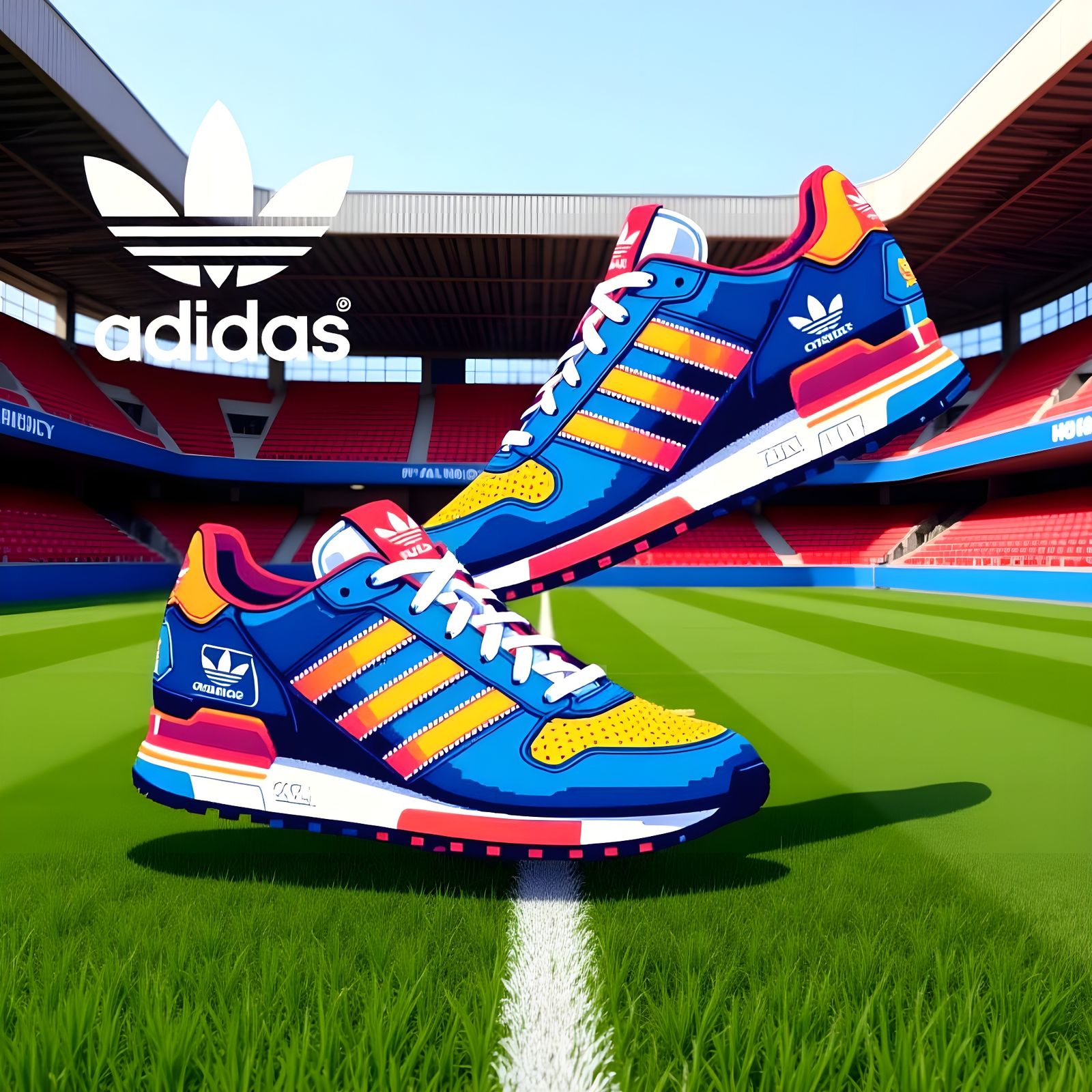 Retro Pixel Art Adidas ZX 750 Sneakers with Floating Logo