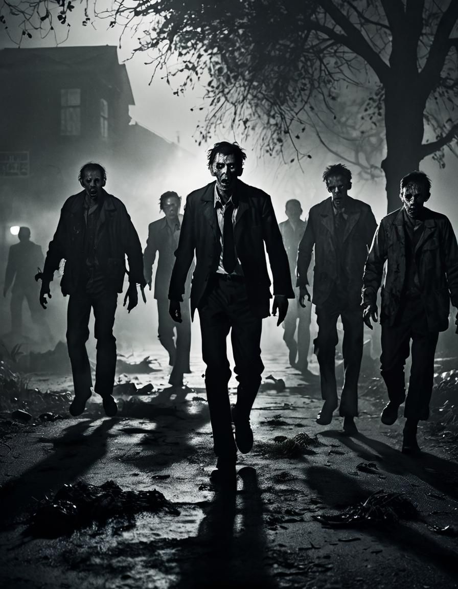 Film Noir Zombies Emerging from Fog