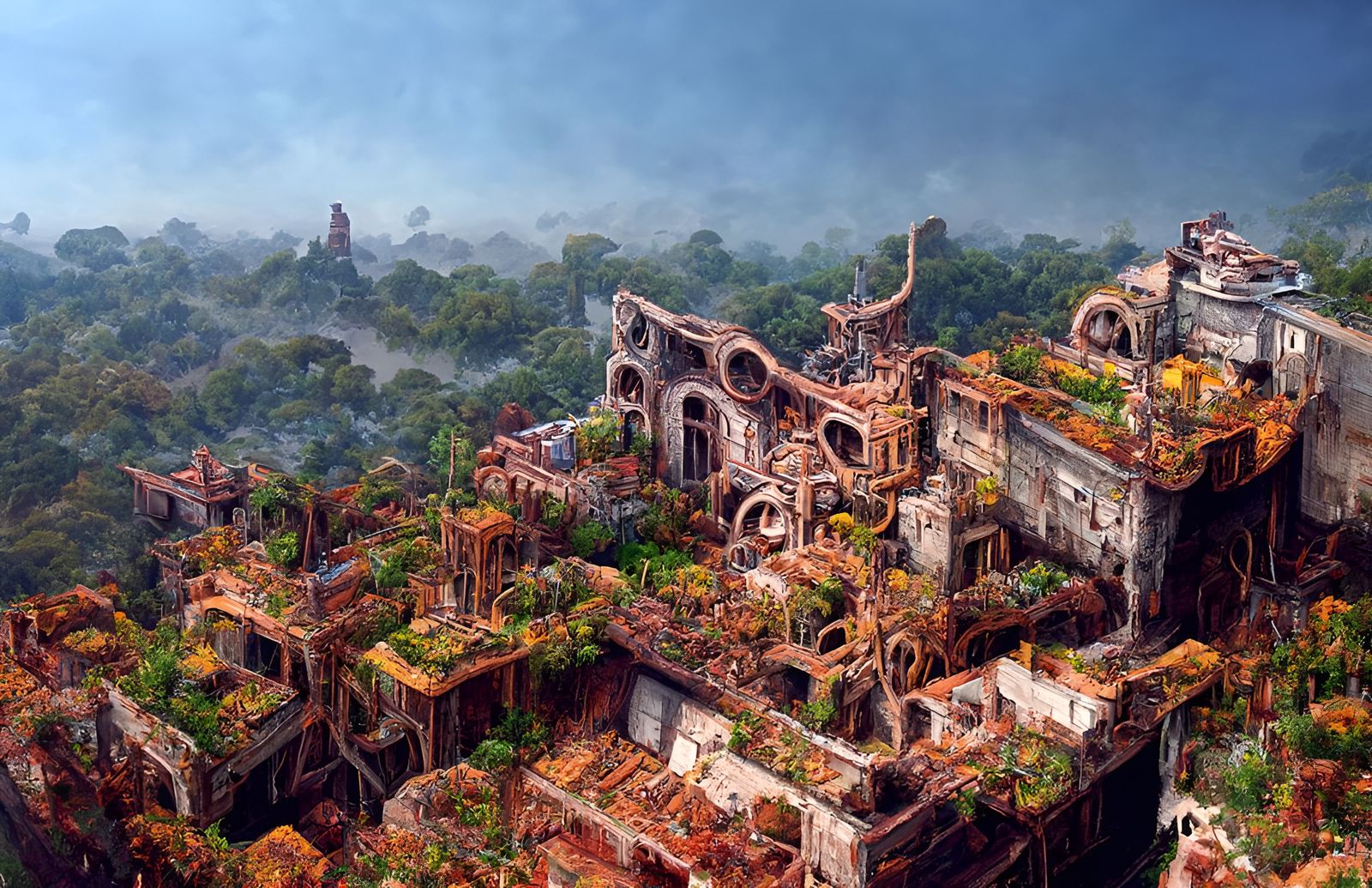 Jungle Lost City Ruins in Post-Apocalyptic Style