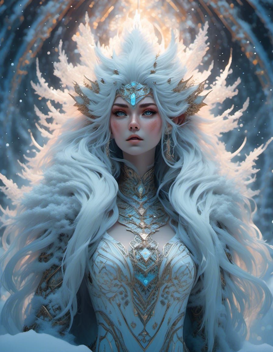 Beautiful Female Yeti in Snow, Fractal Art
