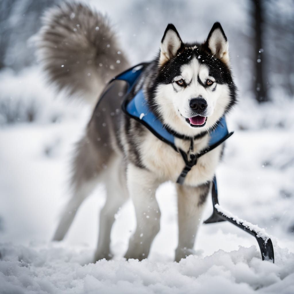 Husky Shovels Snow like a Human in Winter Wonderland