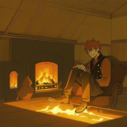 Alastor by Fireplace: Anime Cel-Shaded Image