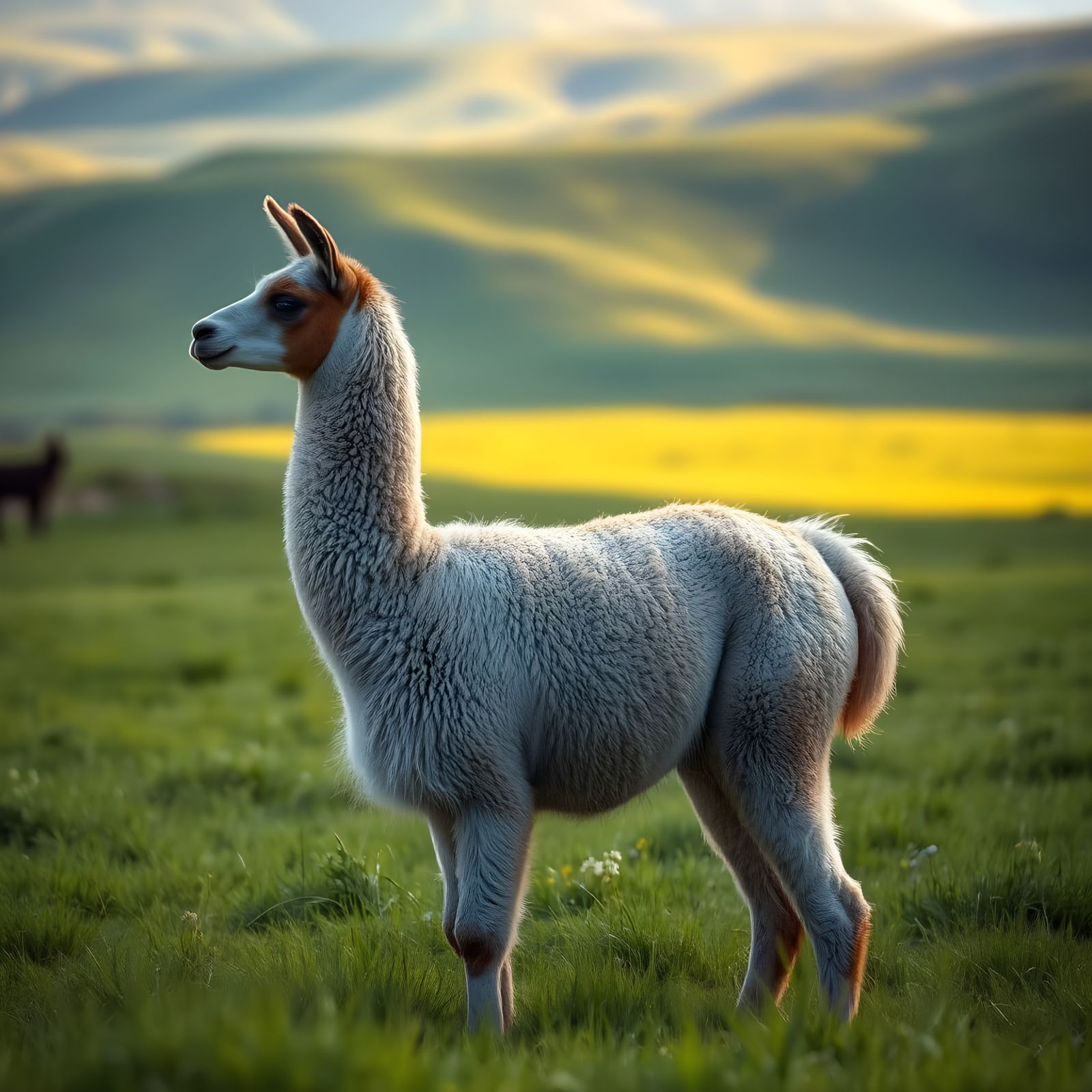 Llama in Meadow: A Photorealistic Wildlife Portrait