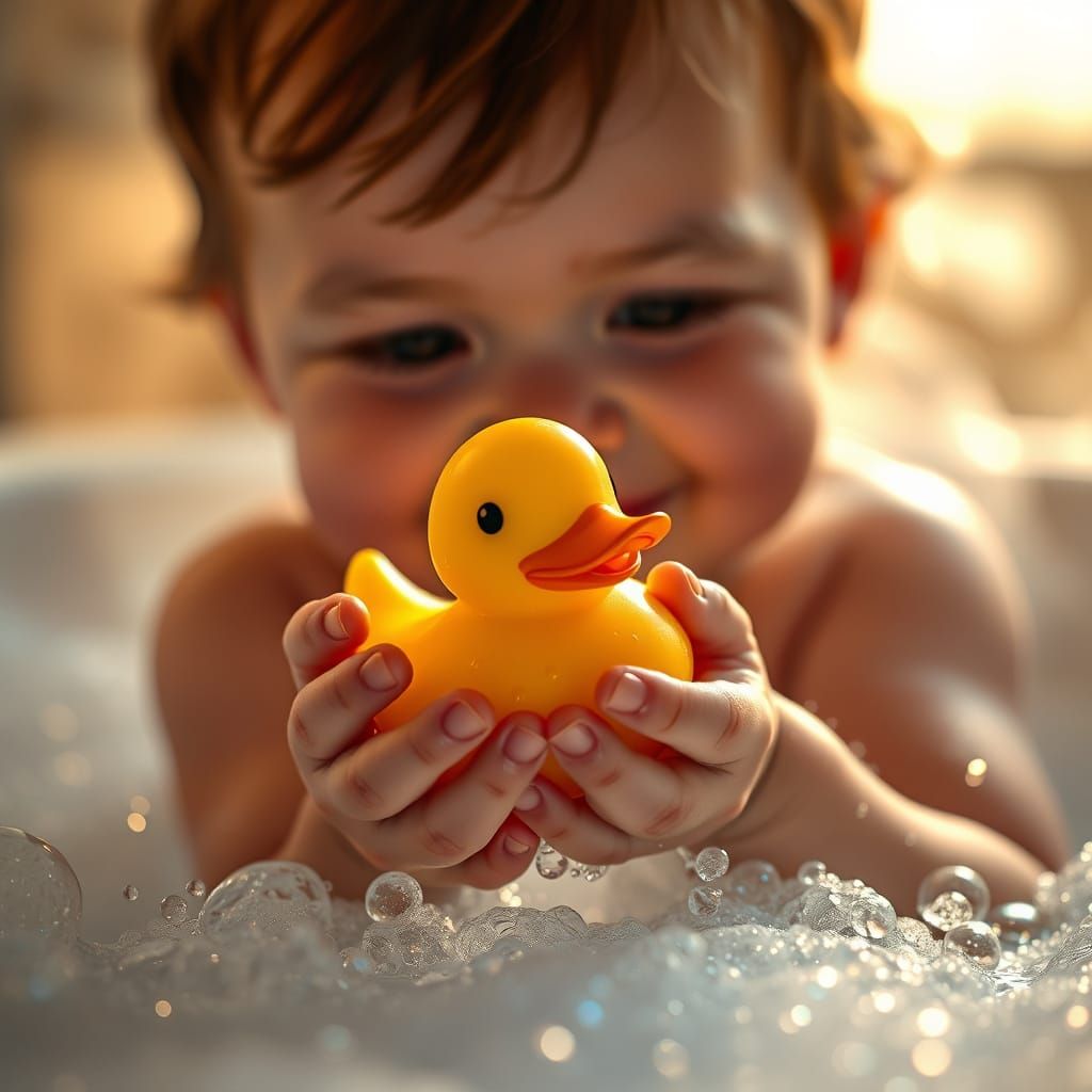 Joyful Bath Time in Warm, Golden Light