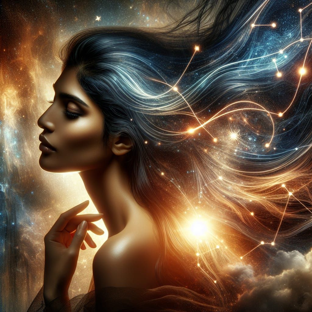 Serene South Asian Woman in Cosmic Landscape