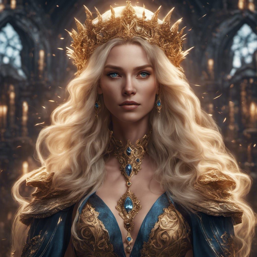 Magical Blonde Queen Portrait in Detailed Matte Painting