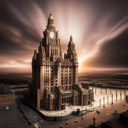 Royal Liver Building in Gaudi Style: Digital Painting