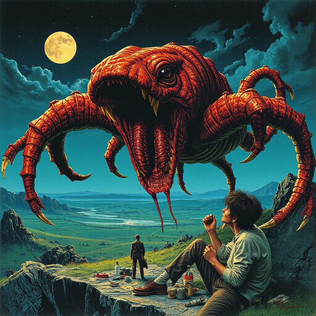 Surreal Horror Scene with Bizarre Maximalist Elements