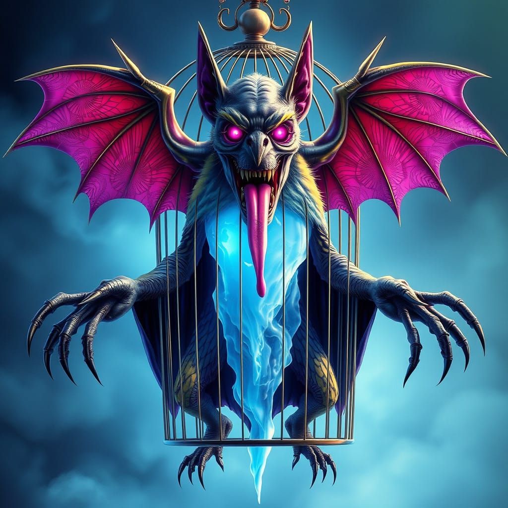 Ethereal Vampiric Entity Trapped in Gothic Glass Cage