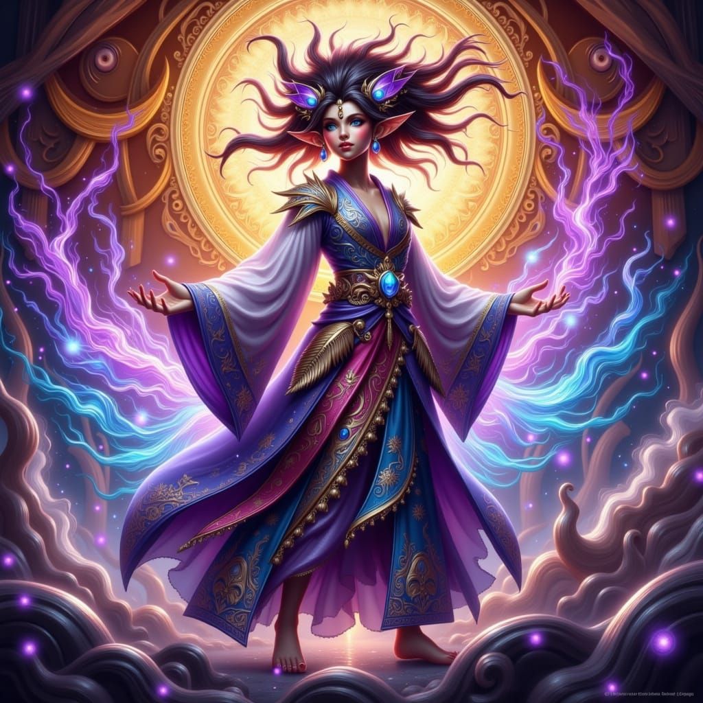 Fantasy Cultivator in Vibrant, Gradient Realm