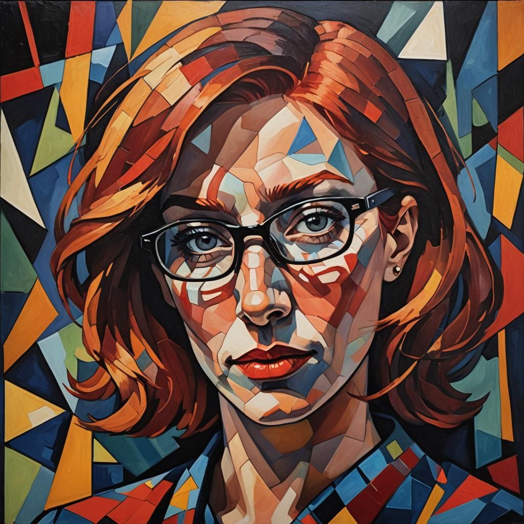 Cubist Woman with Geometric Shadows in Fauvist Style