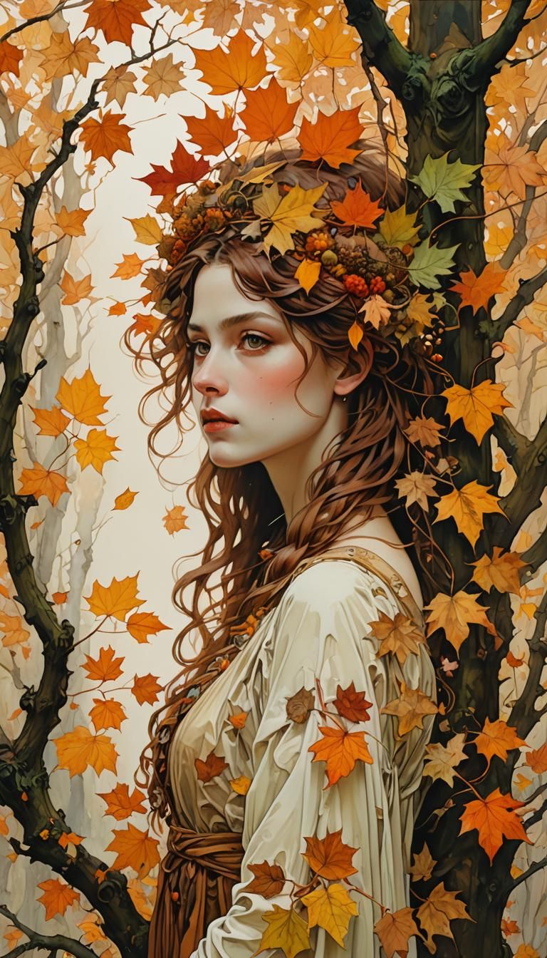 Autumn Allegory in Art Nouveau Style