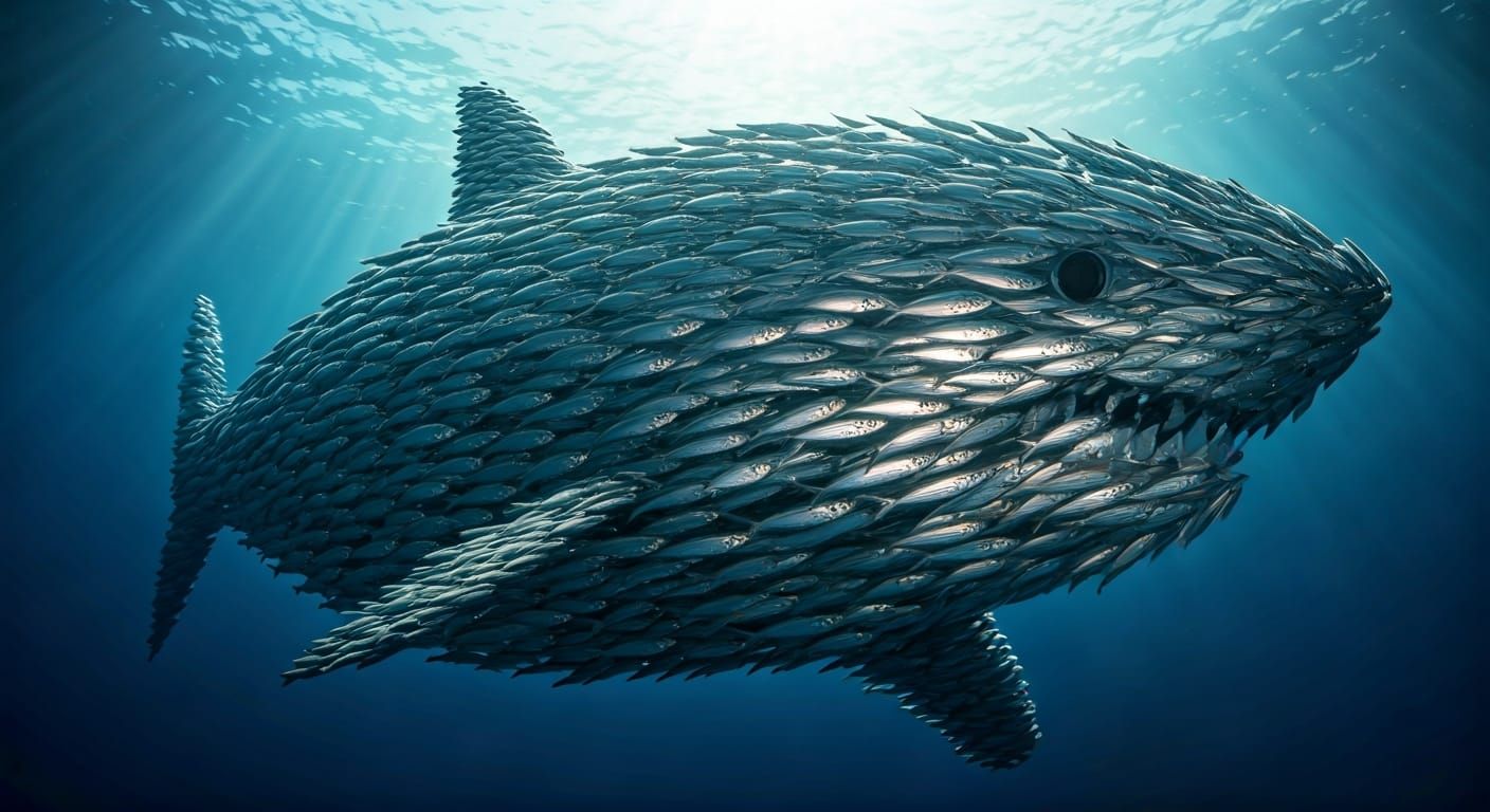 Spectacular Fish School Forms Great White Shark