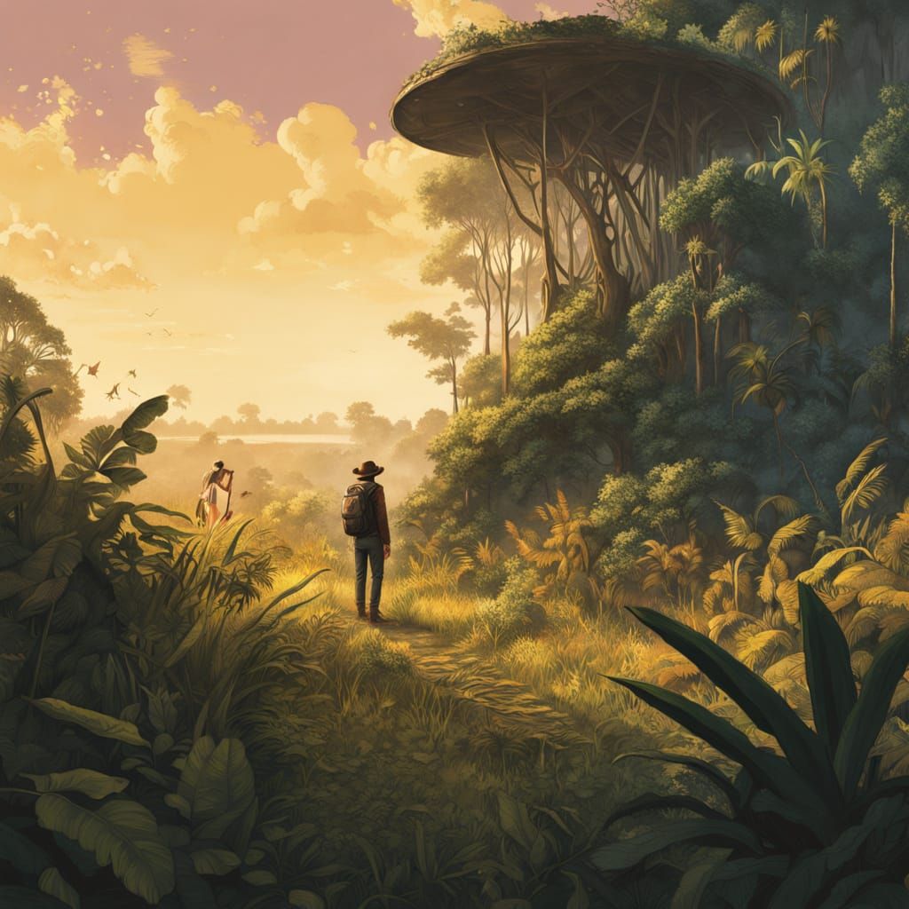 Jungle Explorer in Vibrant, Dreamlike Style