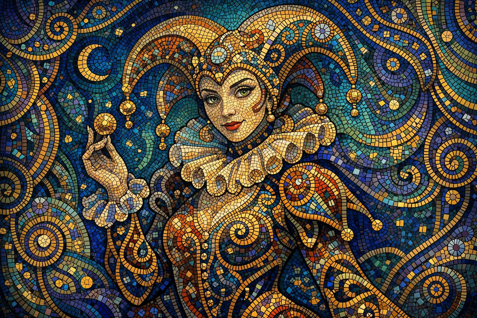 Female Jester Mosaic in Surreal Style
