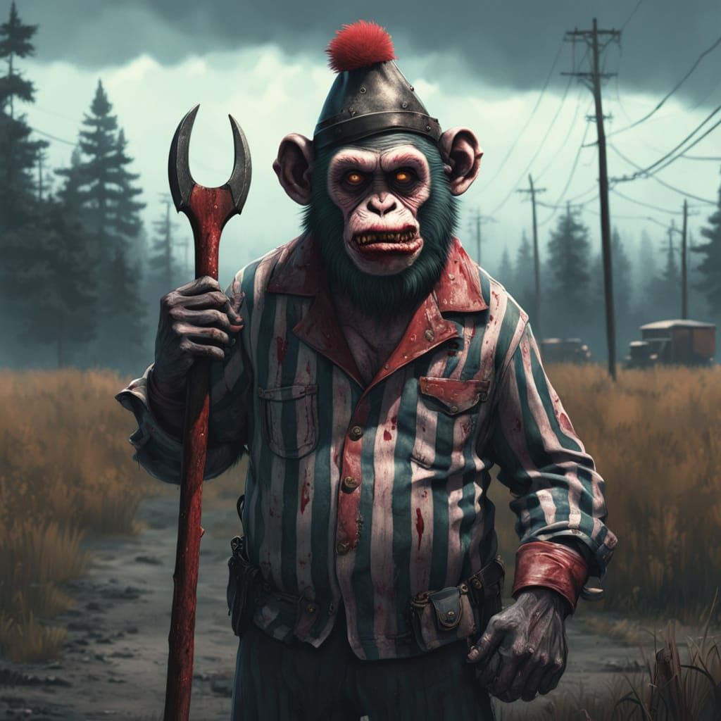Surreal Zombie Monkey Monster Clown in Southern Chain Gang U...
