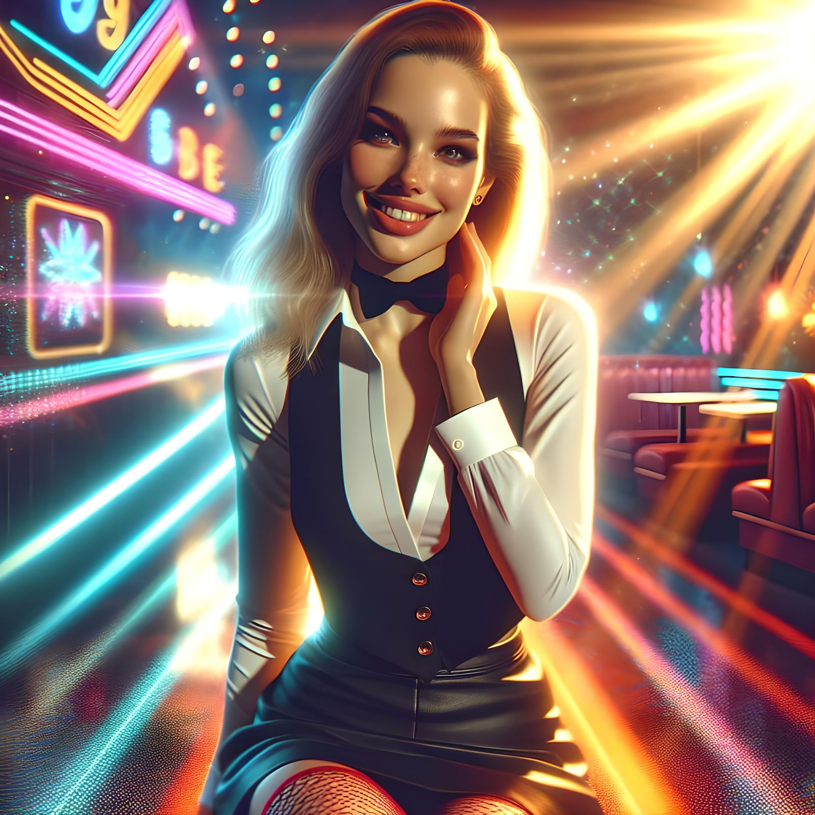 1990s Diner Waitress in Synthwave Neon Style