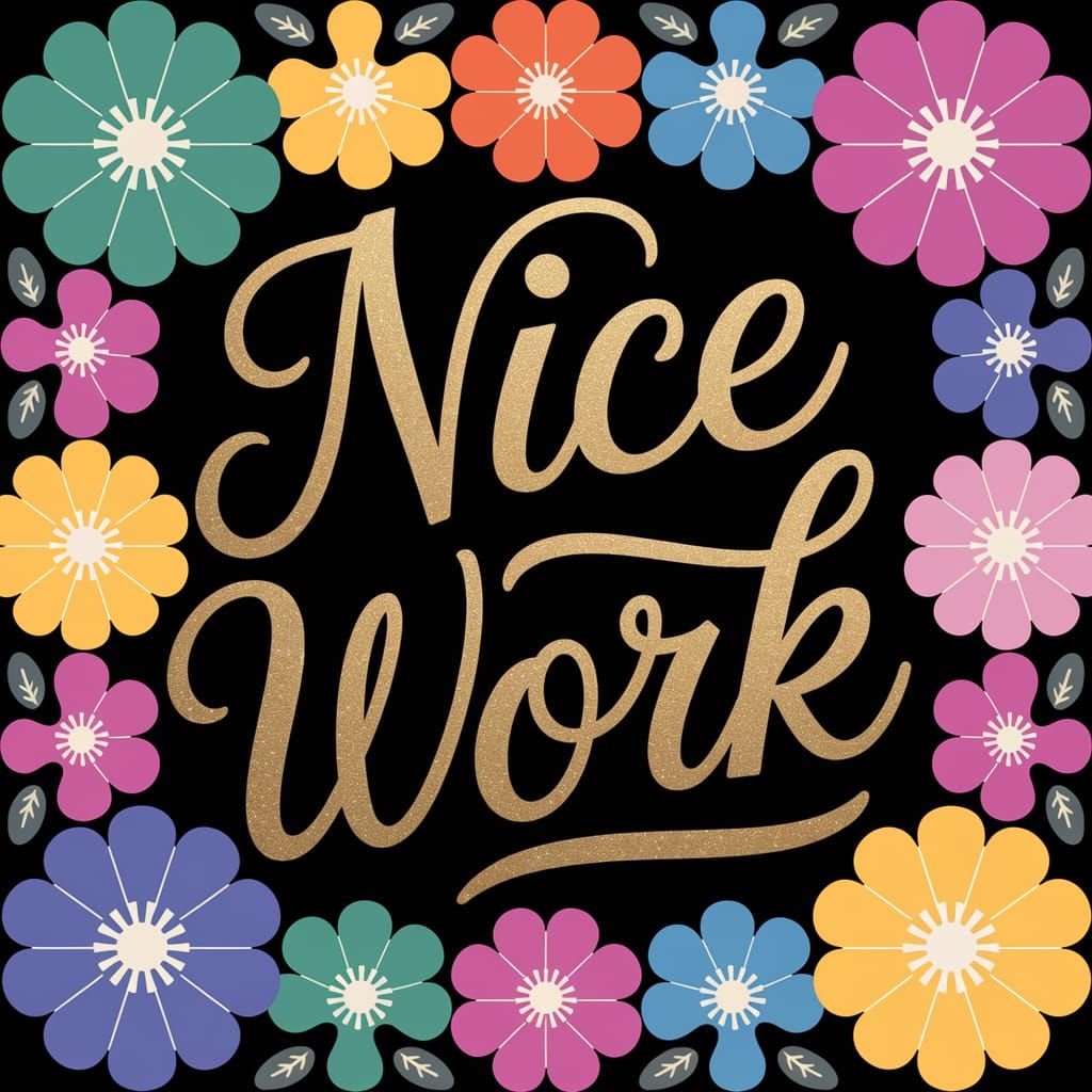 Gold Cursive Text in Vibrant Floral Background