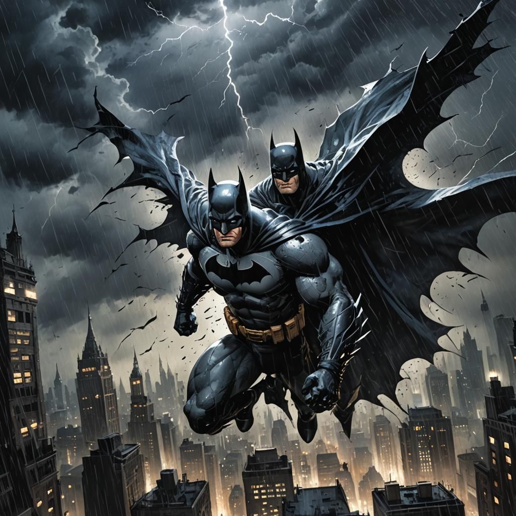 Batman Soaring Over Gotham: Comic Book Art