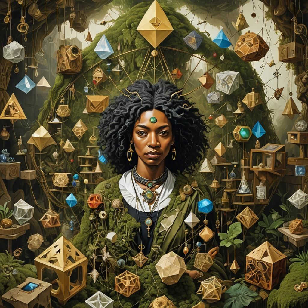 Surreal Metatron Cubes: Jungle Horror in Basquiat Style