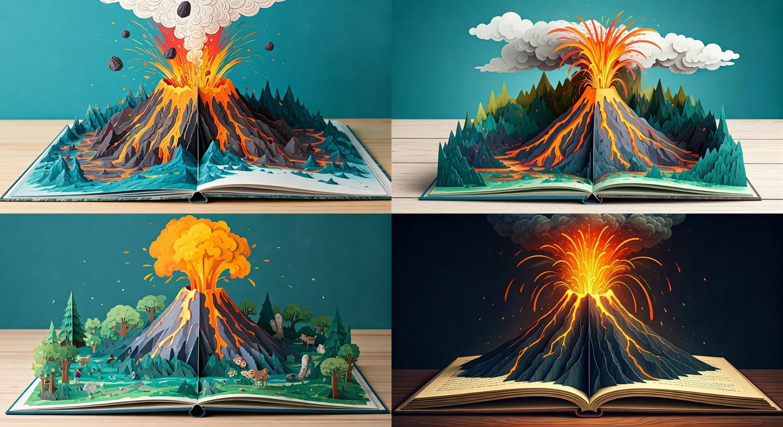 Detailed Volcano Eruption in Colorful Pop-up Book