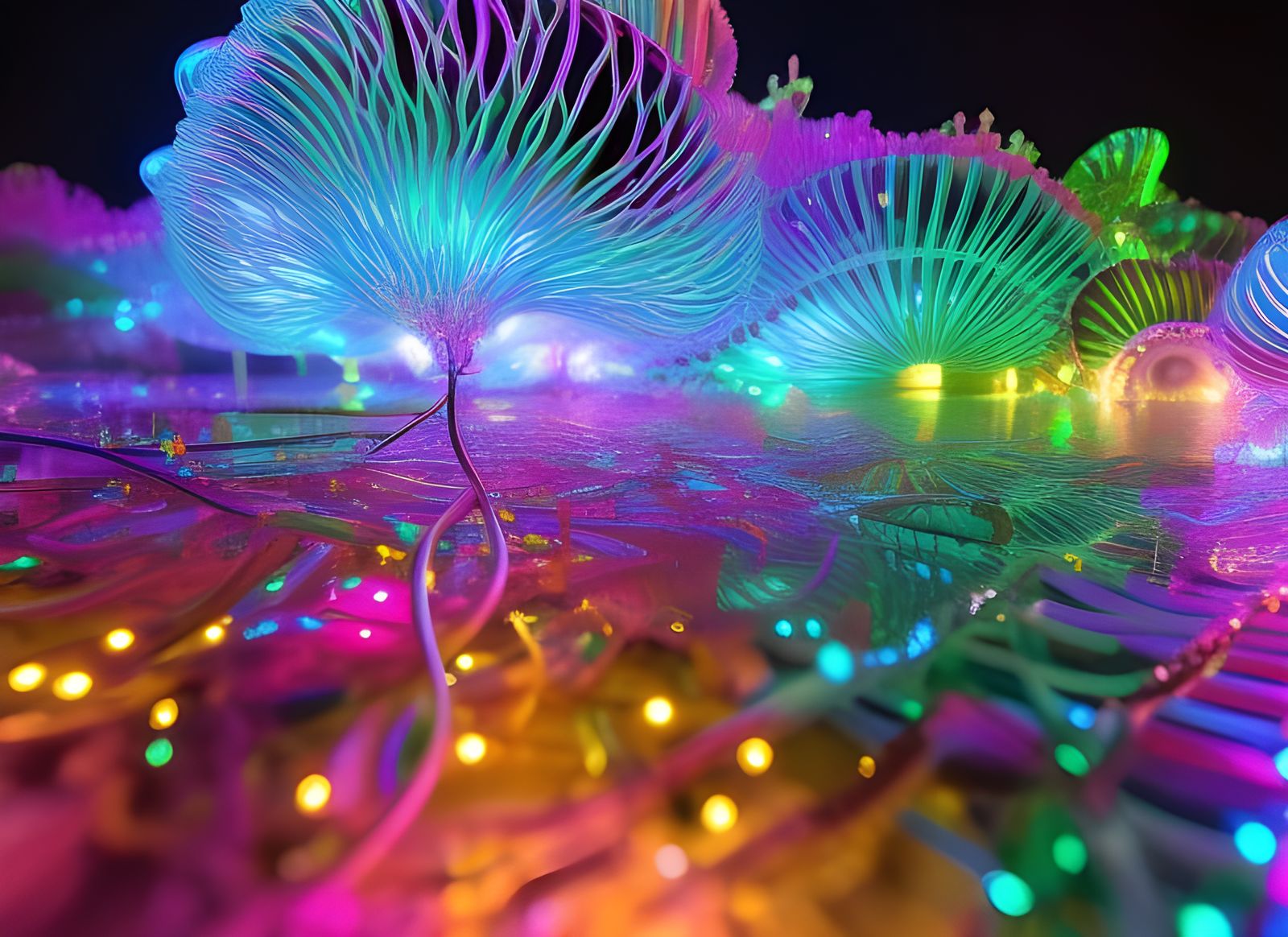 Bioluminescent Crystal Structure in Electric Futurism Style