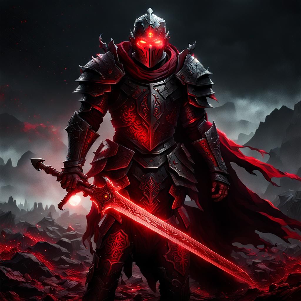 Fallen Knight with Red Aura in Dark Fantasy Style