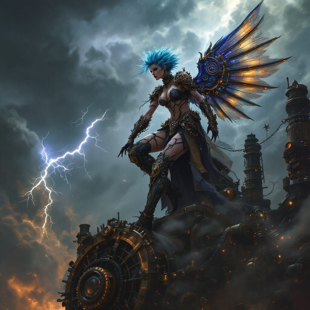 Steampunk Valkyrie Soaring on War Machine