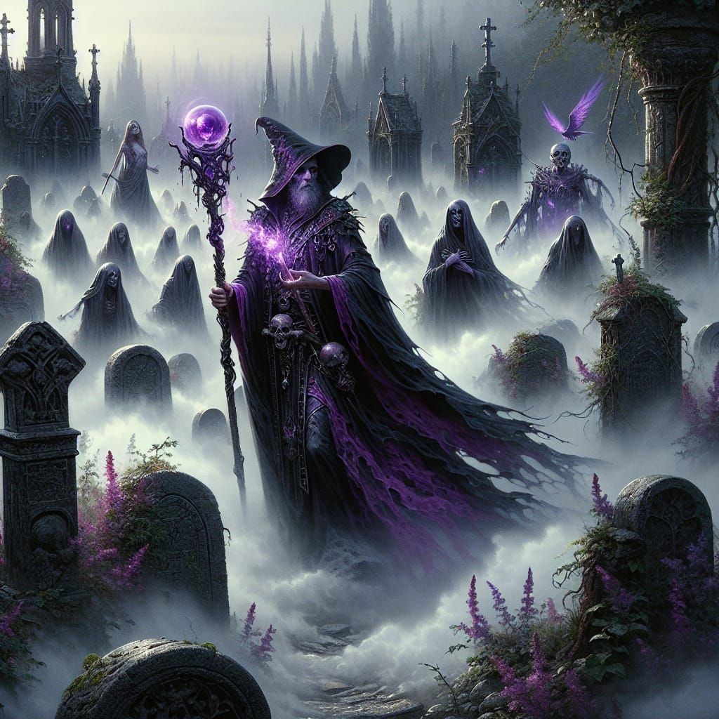 Mysterious Wizard Emerges from Foggy Cemetery