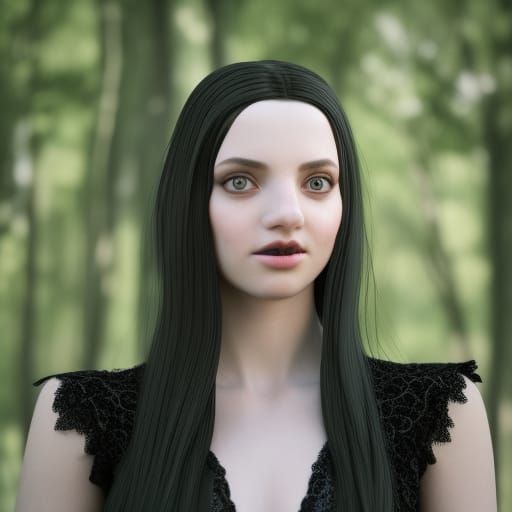 Wednesday Addams Smiles in Cemetery Under Full Moon