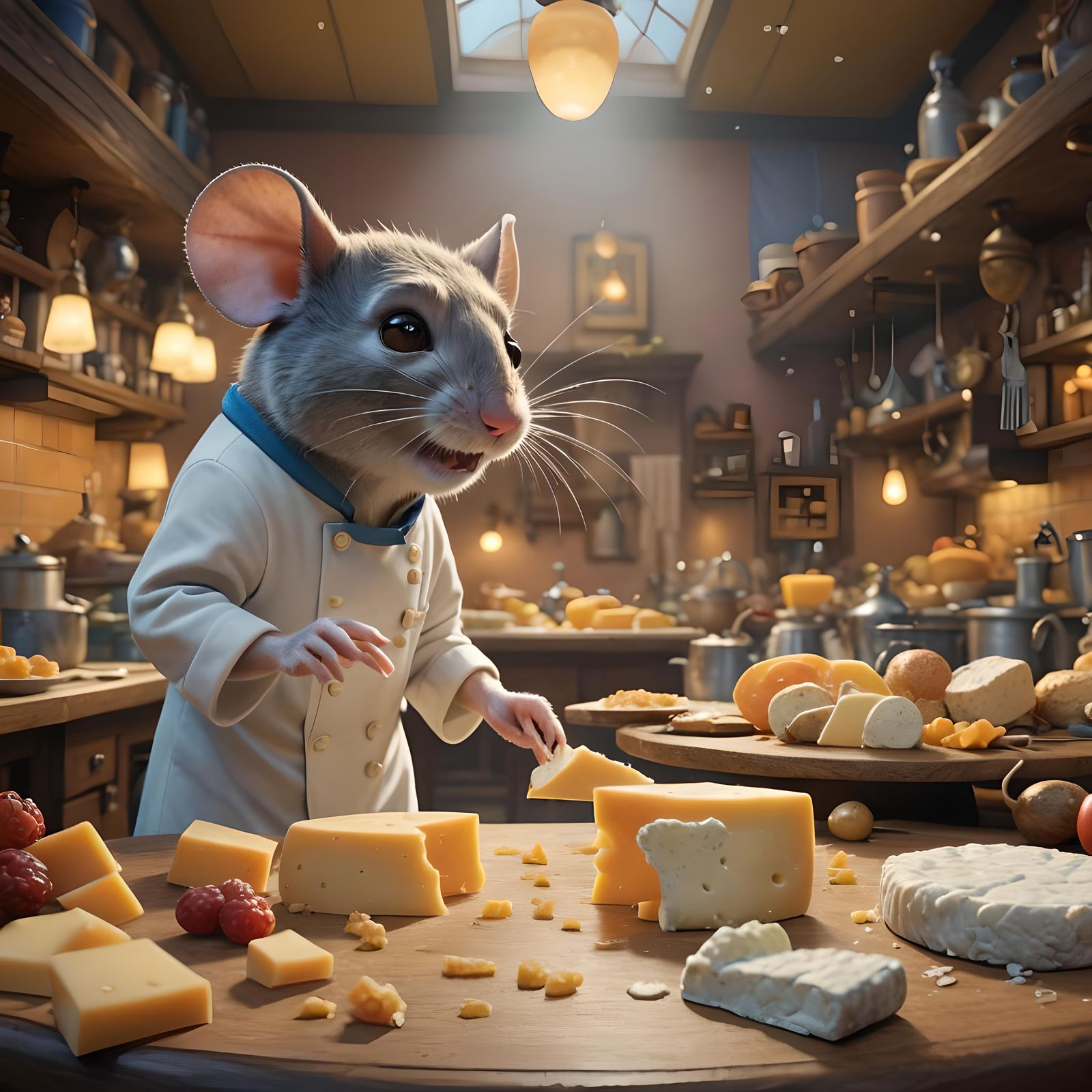 Mouse Chef Stealing Cheese: 3D Digital Art