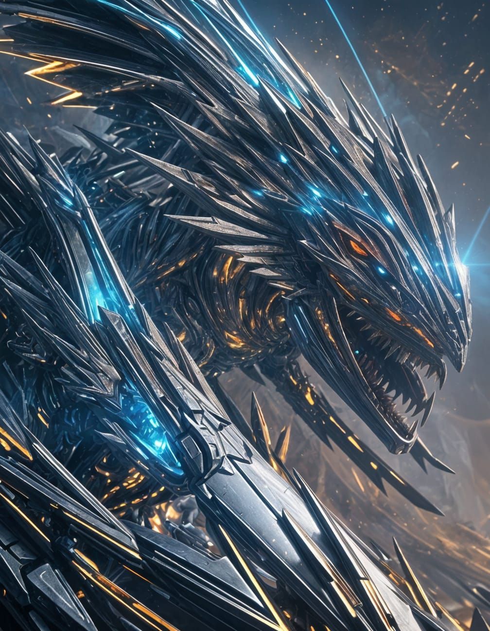 Robotic Dragon with Red Fire in Sci-Fi Style