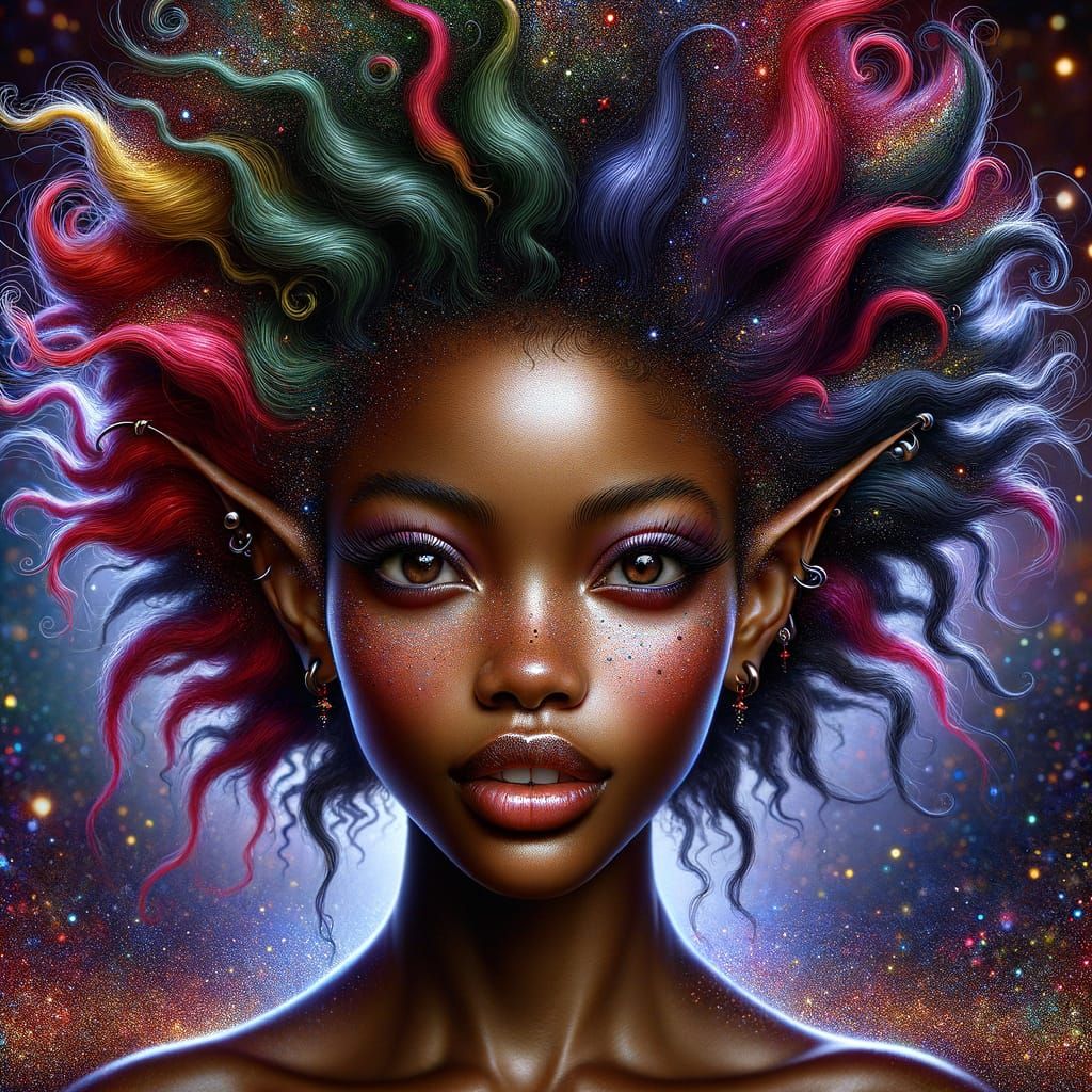 African American Punk Pixie Fairy in Vibrant Colors